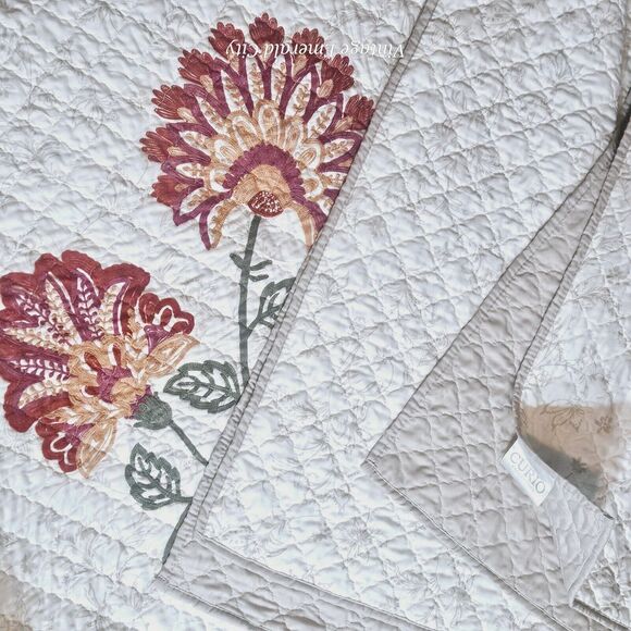 Vtg Double Full size Curio Quilt Reversible Flower Embroidered Bedspread Blanket - Picture 12 of 15